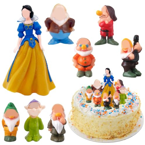 8Pcs Mini Figurines Princesse Cake Toppers PLNVNVP Blanche Neige et Les Sept Nains Figurine Cartoon Cake Décoration pour Enfant Fête D'anniversaire