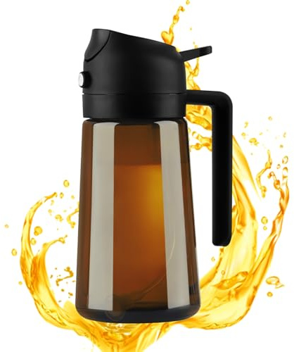Yzpklhw oljespruta för matolja, 2-i-1 oljedispenser och oljespruta, 470 ml UV-skydd sprayflaska olja olivolja flaska oljespruta för varmluftsfritös för matlagning sallad och grill (brun)