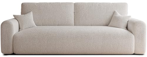 IDOHOME Schlafsofa 3 Sitzer mit Bettkasten Bouclé 244 x 98 cm | 244 x 98 cm, Bequem sitzen, Schlaffunktion, Wohnzimmer und Gäste, Integrierter Bettkasten