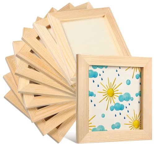 TOYANDONA 10 Pack Unfinished Wooden Picture Frames 4.72 Inch Small Photo Frames for Crafts Diy Painting Projects Home and School Decoration