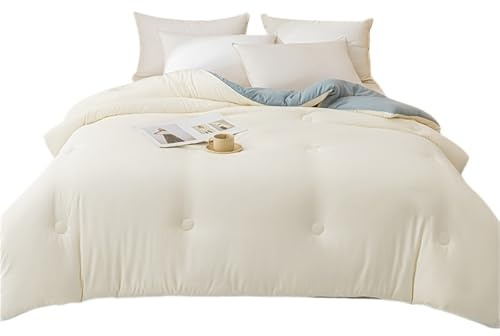 xotoa Questa coperta invernale è realizzata in fibra di soia, è spessa e calda e presenta un design trapuntato.(Beige with blue,220x240cm/4kg)