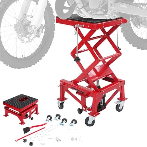 Motorrad Hebebühne, Hydraulische Motorrad-Hebebühne, Hydraulische Mittelständer-Hebebühne mit 4 Rädern,bis zu 200kg Hebebühne für Einstellbare 35-87cm, Motoständer Reparatur in Garage Außenbereichen