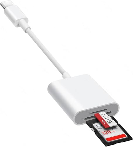 Lecteur Carte SD pour iPhone 15/16/17/iPad/MacBook/Mac/Caméra (Port USB C), SD Card Reader avec 2 Fentes, carteSD et Micro SD, Adaptateur Carte SD, Plug and Play