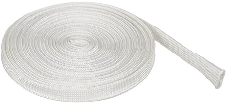sourcing map Braided Sleeving 2meter x 6mm High Temp Fiberglass Braid Cable Sleeve for Automotive Home Office Cables Video Cord Management Cable Protection, White