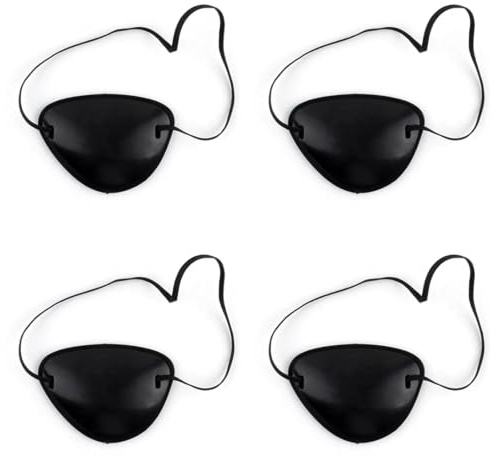YAZWUR 4 Stück Medizinische Augenklappen für Erwachsene und Kinder, 3D Verstellbare Pirat Eye Patches für Linke Oder Rechte Augen, Amblyopie Erholungsphase Nach (Schwarz)