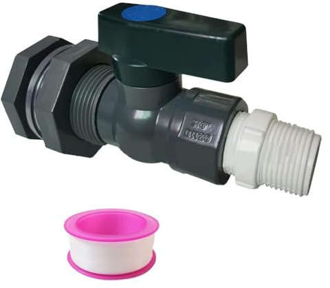 FACAIIO Kit de barril de lluvia de PVC de 3/4 pulgadas con válvula de bola y accesorio de mamparo para adaptador de manguera, incluye junta de silicona y cinta de teflón