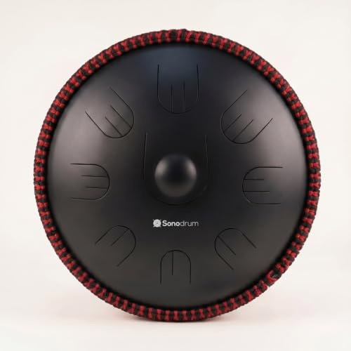 Sonodrum Handpan Hybrid - Zungentrommel/Steel Tongue Drum in D-Kurd - die handgefertigte Handpan-Alternative, 35,5 cm, 9 Töne, Schwarz - inkl. Tasche, Schlägel & Liederbuch