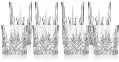 klink LONDON Mayfair Crystal Glass Set – 8 Piece Lead-Free Crystal Drinking Glasses, 4 Tumblers & 4 Highballs, Vintage Cut Whisky Cocktail Water Glasses, Dishwasher Safe