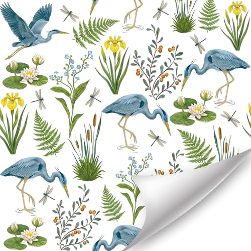 TOARTi Green Plant Wallpaper Blue Animal Peel and Stick Wall Decor 44x300cm