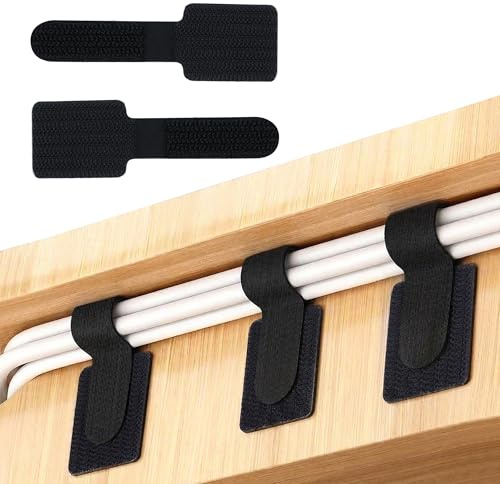Mcbazel 50 Pcs Under Desk Cable Management Ties | Self Adhesive Cable Tidy Straps, Hook and Loop, No-Drill Wire Organizer Clips for Desk, PC, Home Office - Black