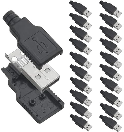 Oiyagai 20-Pack USB 2.0 Type-A Hane Kontakt – 4-Pin Lödbart Plug med Skyddshölje för DIY-Kablar och Reparation
