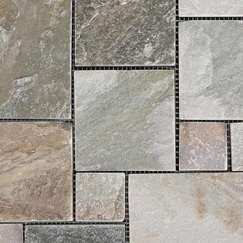 3rd Street Inn Slate Stone Tiles - Stone Outdoor Interlocking Patio/Deck Flooring Tiles - 12 x 12 Indoor/Outdoor Floor Tiles - Balcony Flooring (Colorful Stone, 18 Pack)