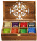 Coloch Wooden Tea Bag 8-Compartment Storage Box with Carved Lid, Bamboo Tea Chest Organizer Spice Packets Container for Living Room, Kitchen, Office, Home Decor