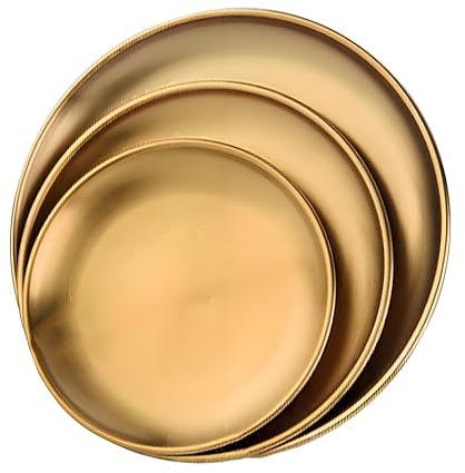 AGSYFFD Lot de 3 plateaux ronds en laiton doré, plateaux de service en acier inoxydable, plateau traiteur, plateau decoratif,pour la maison, la cuisine, le maquillage et les articles de toilette