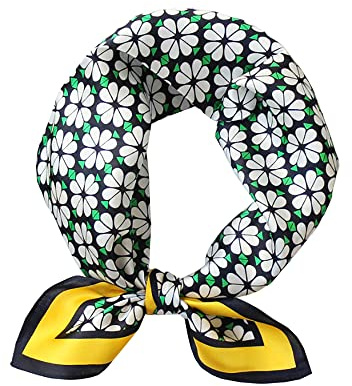 LSHARON SILK Damen-Schal aus 100 % Maulbeerseide, Grafikdruck, Seidenschal, 53 x 53 cm, #1, One size