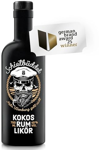 Schietbüddel Rum | Kokos Likör 40% Vol. | Rum mit Kokosgeschmack und feinen Schokoladenaroma und Vanilleextrakt (0.7 l) | Samtweicher Rumlikör aus echtem Jamaica-Rum mit Kokos, Schokolade und Vanille, pur gekühlt oder gemixt