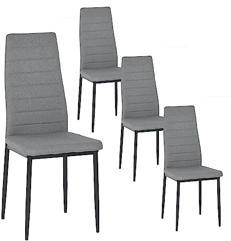 buybyroom - Set di 4 sedie da cucina/sala da pranzo, comode sedie imbottite rivestite in tessuto, con schienale, gambe in metallo, colore: grigio