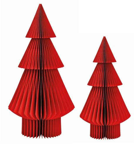 Miss Lovely 2er Set Weihnachtsdeko Tannenbäume in Wabenball-Optik – Rot aus Pappe – Höhe 38 cm & 30 cm – Faltbare Papier Weihnachtsbäume – Skandi Deko Tisch & Fenster Weihnachten