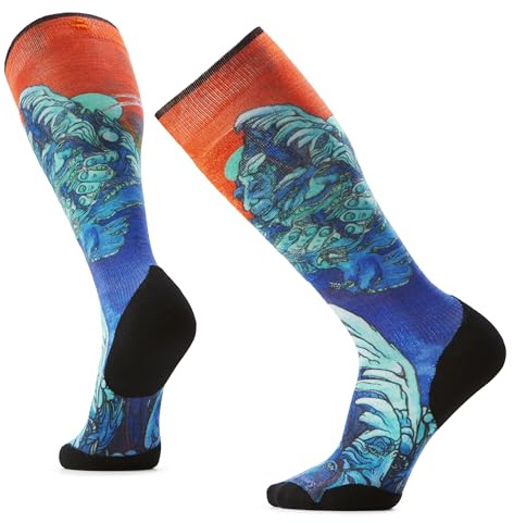 Smartwool, Men's, Ski Targeted Cushion Winter Haze Print Over The Calf Socks, Deep Navy, X-Large