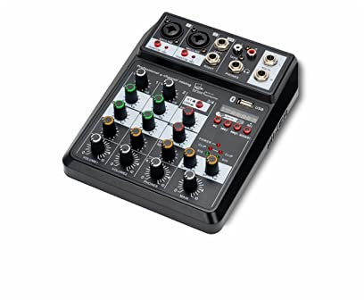 UHJKLA Audio Mixer, Professional Sound Mixer 4 Channel 48V Phantom Power Reverb FX DJ Mixing Console USB Player Music Stereo Audio Quality