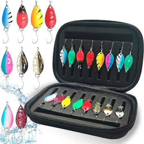 Spoon Set für Barsch Forelle, 16pcs Forellen Spoon Set, 2.5g/3.5g/5g Trout Spoon Angelköder, Forellenköder Spoons Set, Forellenlöffel Set, Forellenköder aus Metall, für Barsch, Zander, Hecht
