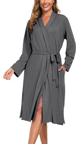 Beuwltpa Vestaglia leggera da donna, accappatoio lungo da donna, morbido kimono lavorato a maglia, per abbigliamento da casa e indumenti da notte, Grigio scuro, M
