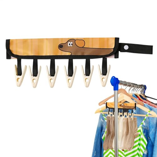 Gitekain Folding Clothespin Hanger, Portable Drying Rack With 6 Clips, Travel-Friendly Foldable Fabric, Space-Saving Multi-Functional Clothesline For Towels, Laundry, 11.81x7.48 Inches