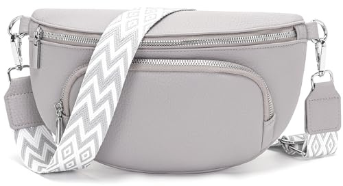 Rorimyth kleine bauchtasche damen Hellgrau umhängetasche damen klein Veganes Leder gürteltasche handtasche crossbody bag