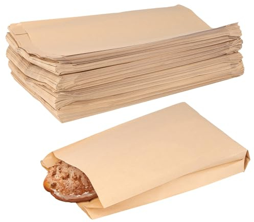JIEHIN 200 st stora bruna kraftpapperspåsar 35 x 18 x 6 cm – brödpåsar av kraftpapper, fettäta brödpåsar för bageri, födelsedagsfest