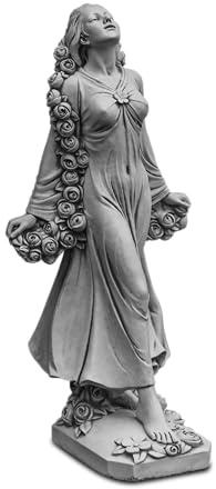 gartendekoparadies.de Statue Flora Gartenfigur, Steinguss, H. 78 cm, 34 kg, Römische Göttin mit Rosenranken, Gartendekoration für Terrasse und Blumenbeet, Frostsicher