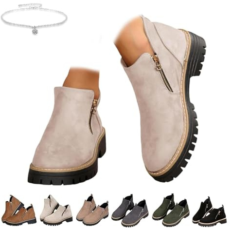 Botines de punta redonda para mujer con cremallera lateral, botines de tobillo con estampado de leopardo para mujer, botas ortopédicas de ante con tacón grueso, botines de gamuza antideslizantes y de