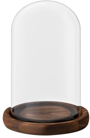 Glass Domes For Display | 30cm Glass Cloche With Vintage Wooden Base | Decorative Clear Display the Bell Jar | Transparent Cover Showcase For Plant Collection Toy Crystal