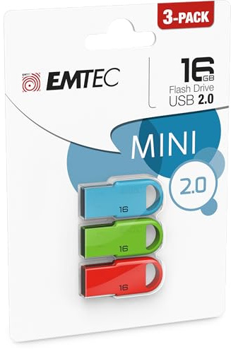 Emtec D250 Mini clé USB 16 Go USB 2.0 (16 Go, USB 2.0, connecteur Type A, sans Capuchon) - Pack de 3 clés USB - ECMMD16GD252P3