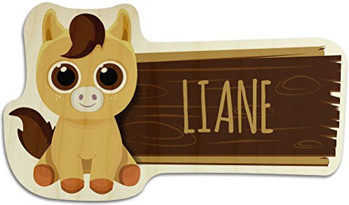 printplanet Türschild aus Holz mit Namen Liane - Motiv Pferd - Namensschild, Holzschild, Kinderzimmer-Schild