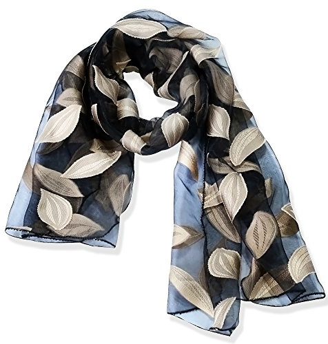 YFZYT Organza-Schal für Damen mit Feder Stickerei Muster/Elegantes Accessoire für Frauen/Organza-Schal/Halstuch/Schulter-Tuch/Schal Chiffon Stola Scarves - Beige Blätter