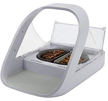 Sure Petcare SureFeed Mikrochip-Futterautomat Connect für Haustiere, batteriebetrieben, kompatibel mit RFID-Halsbandanhänger, Steuerung über Smartphone-App, für Nass- und Trockenfutter, weiß