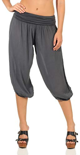 Malito – Haremsbyxor för kvinnor – pumpbyxor av bomull – korta tygbyxor för sommaren – capri-byxor för dans, chilla och yoga – knälånga byxor 1483 (onesize XS-XL), Mörkgrå, 34/42 SE