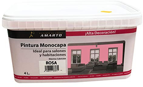 Amarto Pintura Monocapa en cubetas, para decoracion de interiores y exteriores de yeso, cemento, escayola, etc. … (4L, ROSA)