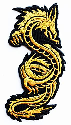 Goldener chinesischer Gott der Drachen Feuer Glückstier Kinder Cartoon Patch bestickt Patch Zubehör für Jacken, Taschen, Jeans, Rucksäcke, Kleidung DIY