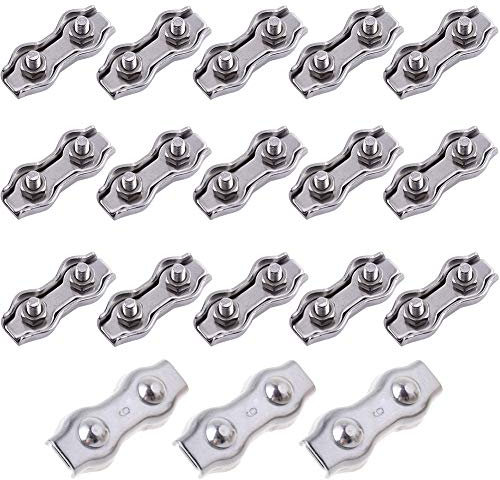 INTVN 18 Stüke Drahtseilklemme, Seilklemmen 2 mm M4 304 Edelstahl Duplex Klemme Seilklemme Drahtseilklemmen, für Wäscheleinen Festen Terrassen Hängenden Sonnensegeln