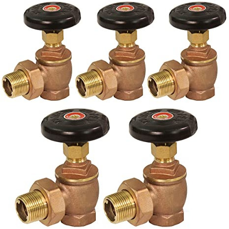 Midline Valve 6I564-5 Steam Radiator Valve; Air Vent Temperature Control; 3/4 in. FIP x Male Union; Brass (5 Pack), 0.75 Inch