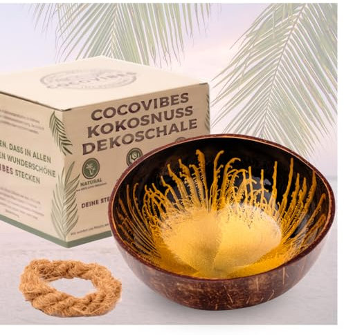 cocovibes Kokosnuss Schale mit Anti-Kipp-Ring, einsetzbar als Dekoschale, Schlüsselschale, Schmuckschale – gold schwarz, 13 cm (AMBER-1)