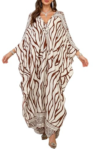 LikeJump Snabbtorkande boho-kaftan, maxi, strandklänning, sommar, bikini, täckande baddräkt, morgonrockar, toppar, Brun-blommig, en storlek