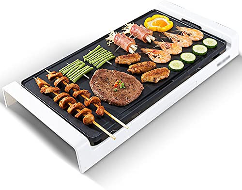 Barbacoa de carbón portátil Parrilla eléctrica interior Parrilla antiadherente Electric Bakeware 1800W Calentar rápidamente Contacto desmontable Parrilla Bbq, 21.1 x 10.4 x 3.3inches, blanco Picnics B