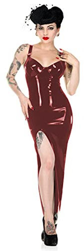 UUKR Plus Size Sleeveless Sling Sexy Long Kleid Sommer Frauen Party Clubbekleidung Zurück Reißverschluss Bandage Kleider PVC Nass Look Bodycon-Dunkelrot_Xl.