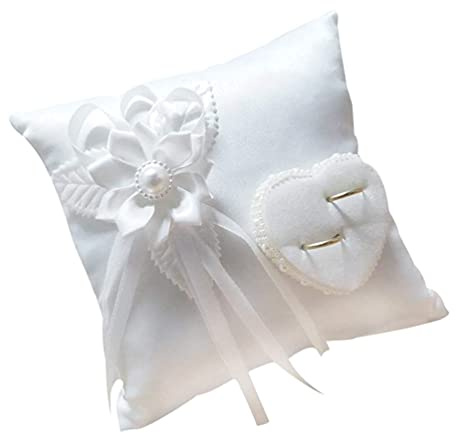 Veemoon Lace Pearl Wedding Ring Bearer Pillow Holder, 7.9 Inch Ring Bearer for Wedding