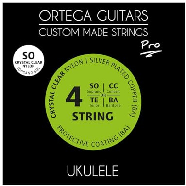 Ortega Guitars Saitensatz für Sopran-Ukulele - Nylon Klar (UKP-SO) | Custom Made Strings, Pro Series – Pflanzliches Nylon