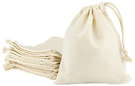 IDEA HOME Baumwolle Kleine Beutel mit Kordelzug 10 Stück - Baumwollsäckchen 17 x 20 cm - Geschenktüten Baumwoll Säckchen Klein - Baumwollbeutel für Schmuck, Hochzeit, Weihnachten