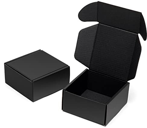 Timirog Kleine Versandkartons, 10,2 x 10,2 x 5,1 cm, schwarze Wellpappe, Versandkartons für kleine Unternehmen, Literatur-Versandtaschen zum Verpacken von Schmuck, Ornamenten, Geschenken,
