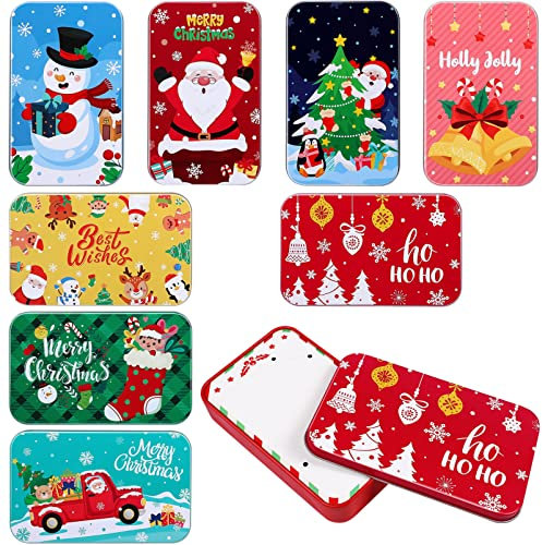Cabilock 8PCS Christmas Tinplate Storage Cases Empty Candy Tins Decorative Card Organizer Xmas Packing Boxes for Party Treat Christmas Supplies